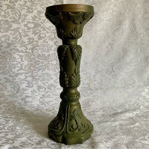 Pillar for 3 Inch Candle Green Gold Ornate 11.5 Inch Tall
